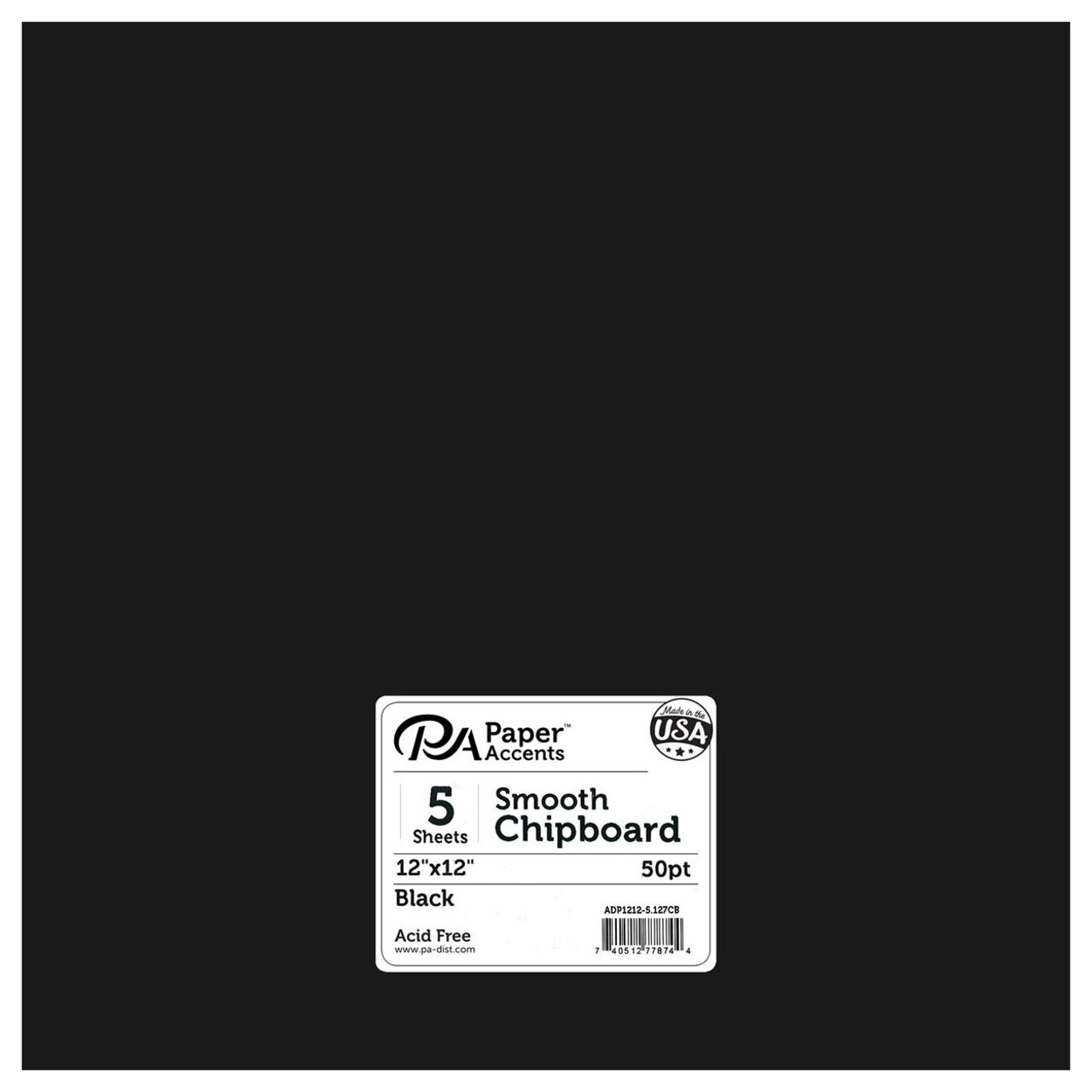 Accent Design Paper Accents 12x12 Extra Thick Chipboard Sheets - Black 5pc - 50pt Thick, Recycled - Natural Kraft Chipboard for Scrapbooking, Cards, Albums & Crafts